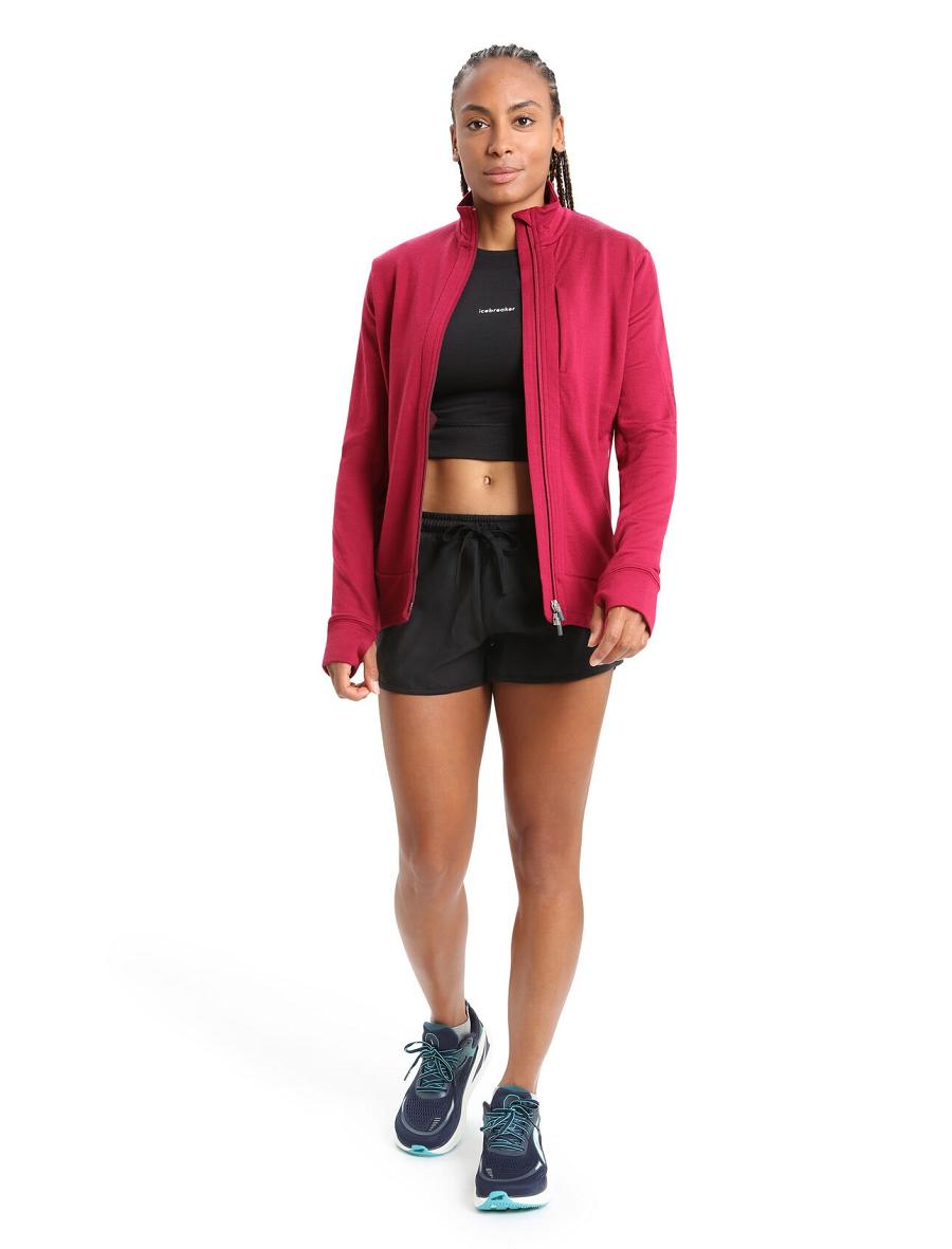 Cherry Women's Icebreaker Merino Quantum III Long Sleeve Zip Hoodie | USA 1680MQZA